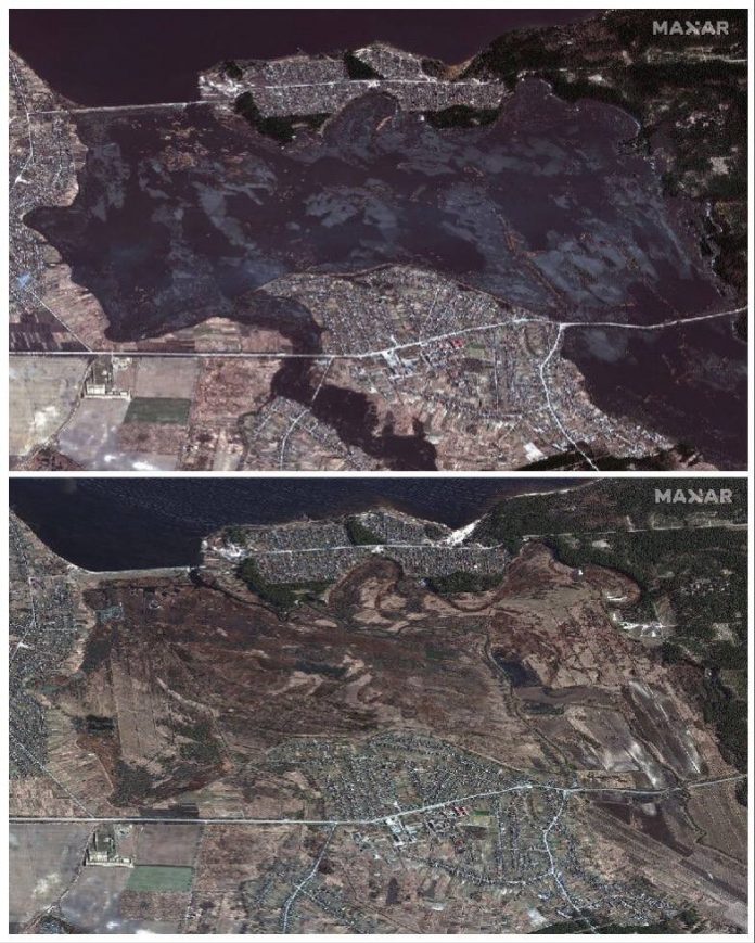 Maxar опублікувала супутникові знімки затоплених міст Козаровичі та Демидів