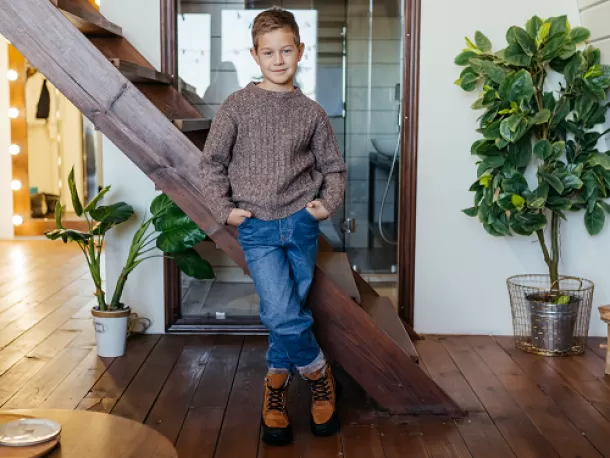 Зимові черевики для хлопчика пошиті з натурального нубука стильного рудого кольору