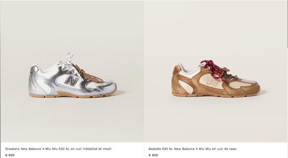 Снікерси 530 в колаборації брендів New Balance X Miu Miu